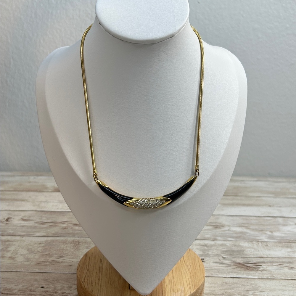 Vintage Signed FO Black and Gold Necklace
